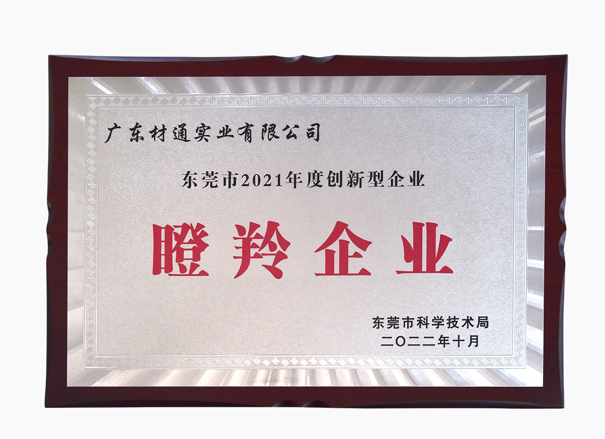 材通管業(yè)，入選2021東莞市瞪羚企業(yè)（創(chuàng)新型企業(yè)）