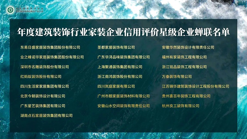 年度建筑裝飾行業(yè)家裝企業(yè)，信用評價星級企業(yè)蟬聯(lián)名單